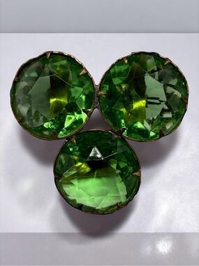 Antique Art Deco Green Clover Cluster Brooch Pin Large Faceted Crystal Austrian